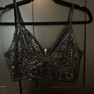 Black sequin tank top crop top Size: Medium